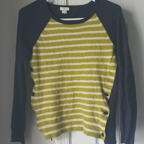 Navy and green/cream striped wool sweater - Picture 1 of 4